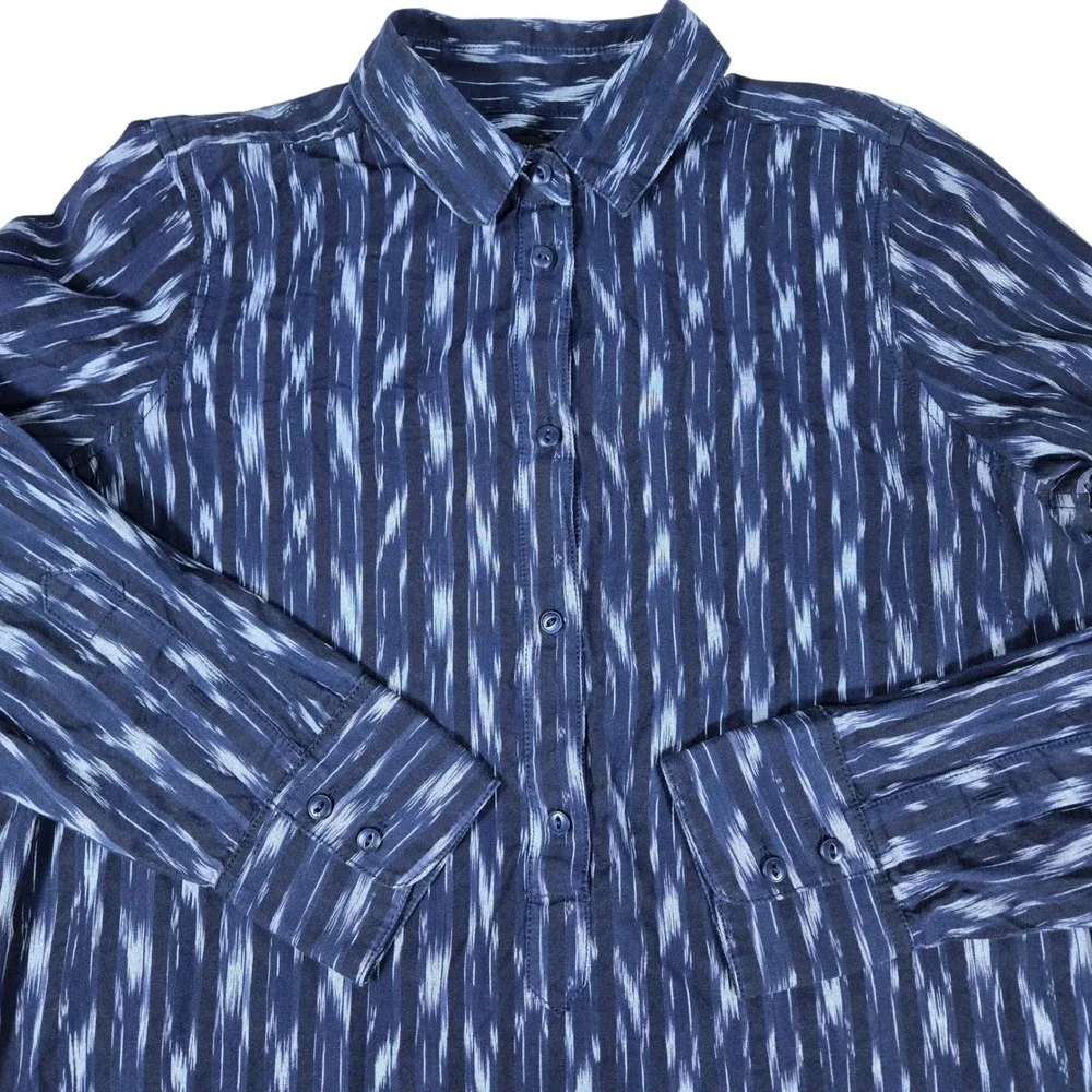 J.Crew Womens Blue Ikat Cotton Popover Shirt Side‎ Stripe C7188 Size 6
